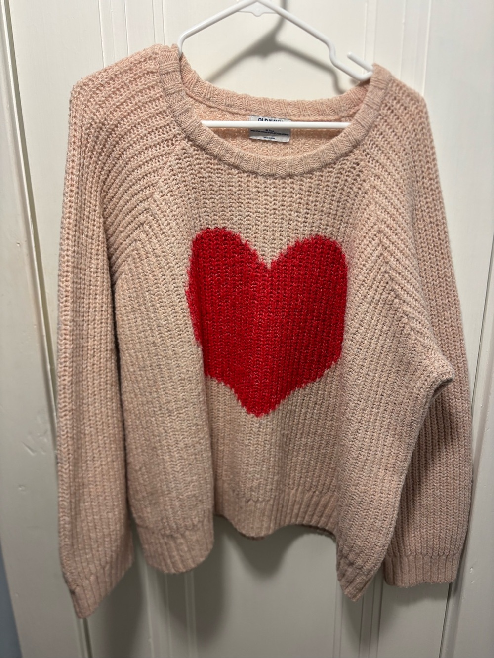 Old Navy Women’s Pink Heart Knit Sweater with Red Heart